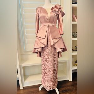 Blush Pink Satin & Lace Formal Gown or Mother-Of-The-Bride Dress.